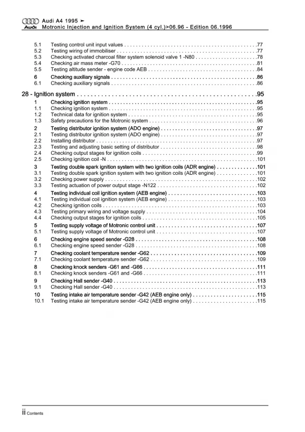 Audi A4 8D 1994-1996 motronic injection ignition system 1.8l repair manual eBook