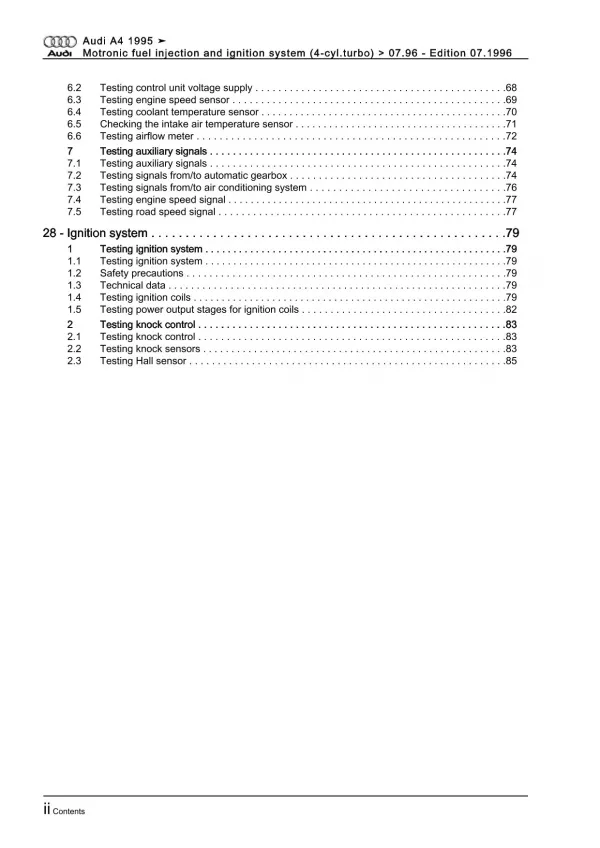 Audi A4 8D 1994-1996 motronic fuel injection ignition system repair manual eBook