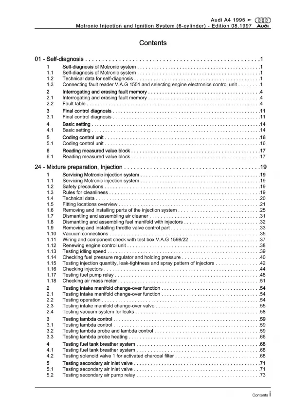 Audi A4 8D (94-02) 6-cyl. motronic injection ignition system repair manual eBook