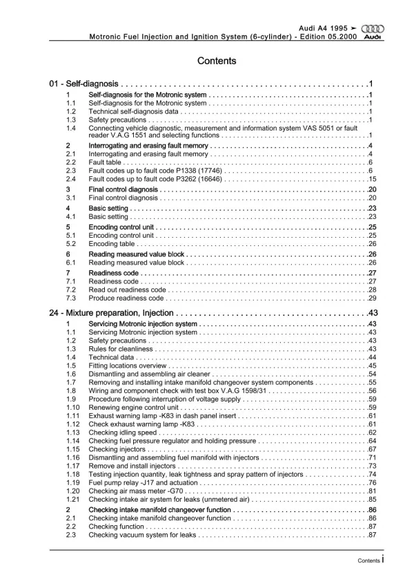 Audi A4 8D 1994-2002 2.4l motronic injection ignition system repair manual eBook