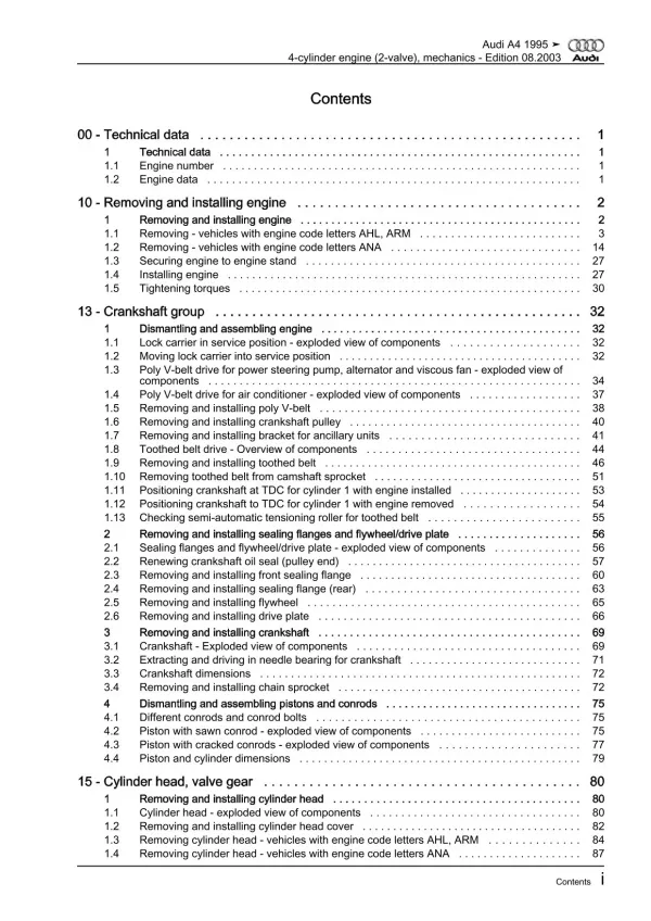 Audi A4 8D (94-02) 4-cyl. injection engine mechanics 100 hp repair manual eBook