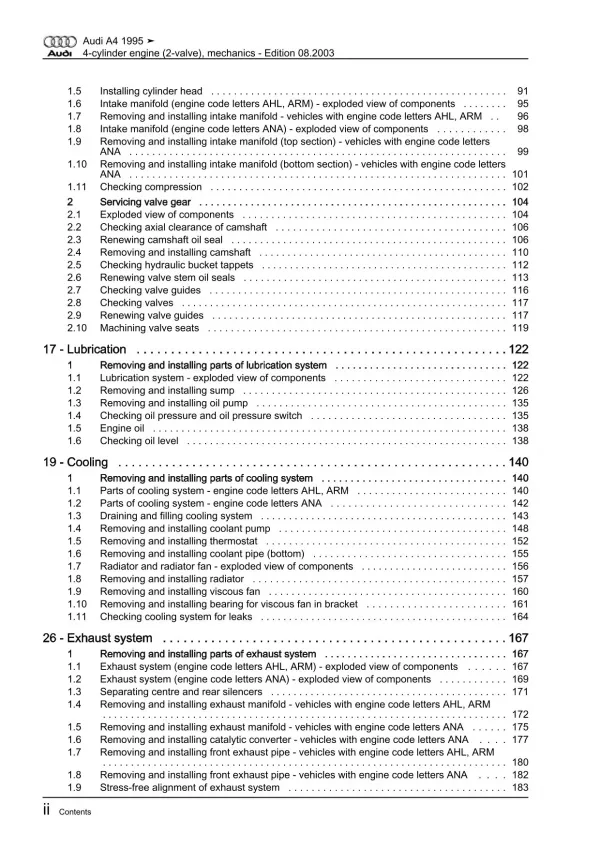 Audi A4 8D (94-02) 4-cyl. injection engine mechanics 100 hp repair manual eBook