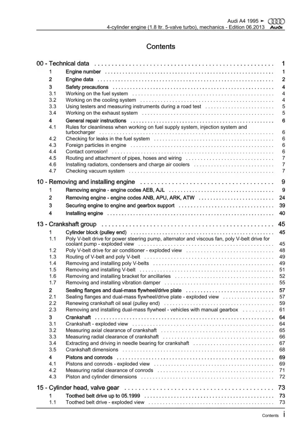 Audi A4 8D 1994-2002 injection engine mechanics 150-180 hp repair manual eBook