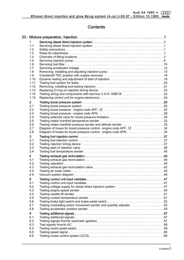 Audi A4 8D 1994-1997 direct injection glow plug system 1.9l repair manual eBook