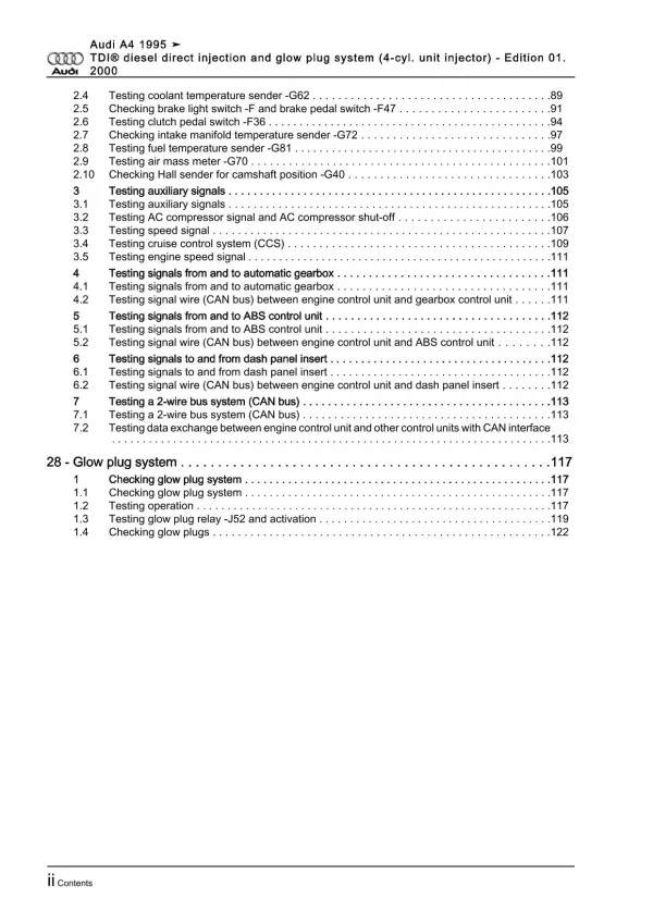 Audi A4 8D (94-02) direct injection glow plug system 115 hp repair manual eBook