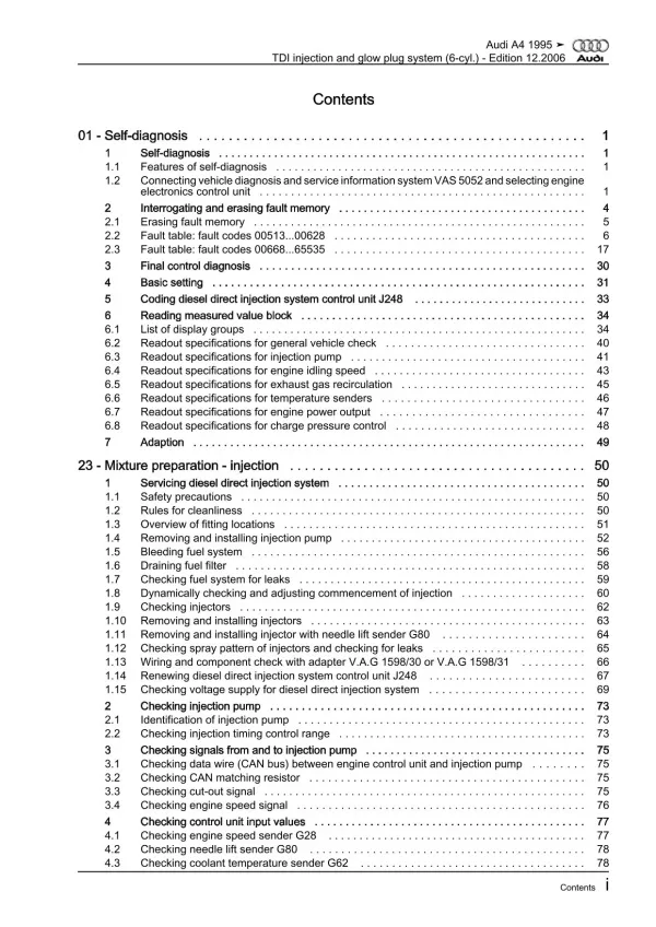 Audi A4 8D (94-02) direct injection glow plug system 150 hp repair manual eBook