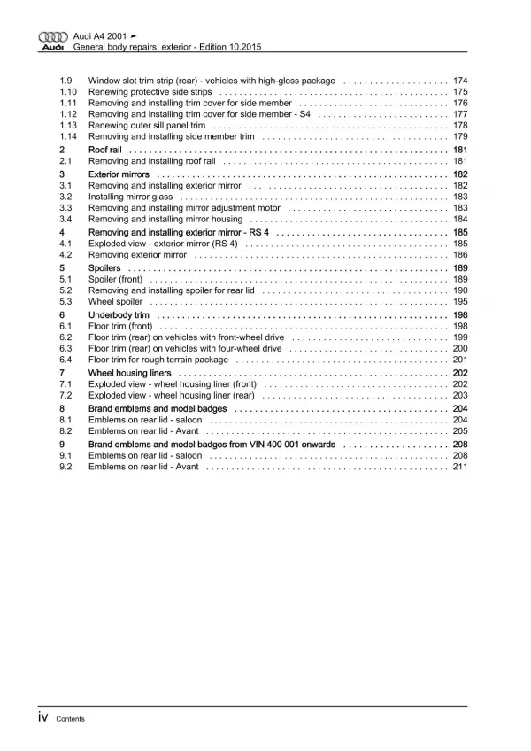 Audi A4 8E 2000-2008 general body repairs exterior repair workshop manual eBook