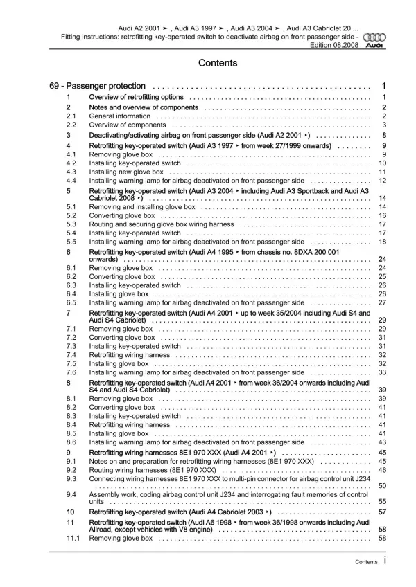 Audi A4 8E 2000-2008 retrofitting key-operated switch fitting instructions eBook