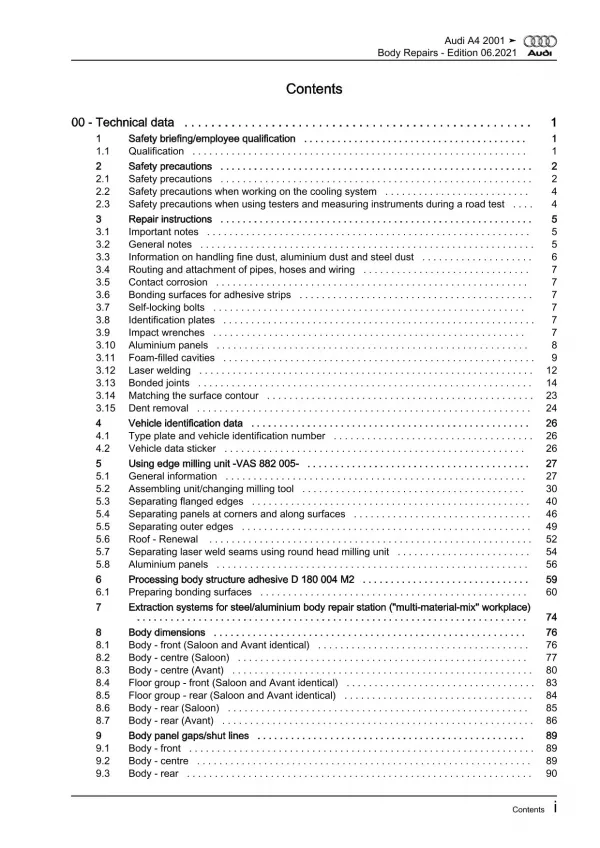 Audi A4 type 8E 2000-2008 body repairs workshop manual eBook pdf