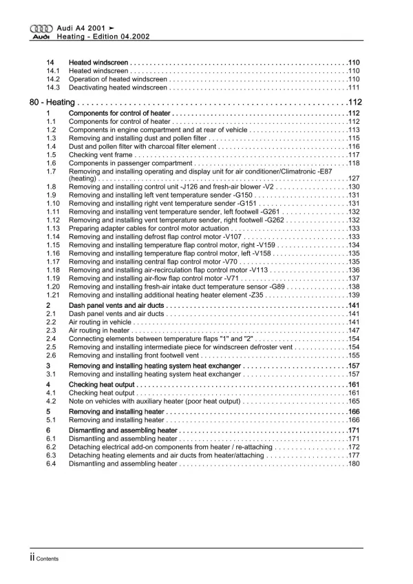 Audi A4 type 8E 2000-2008 heating system repair workshop manual eBook pdf