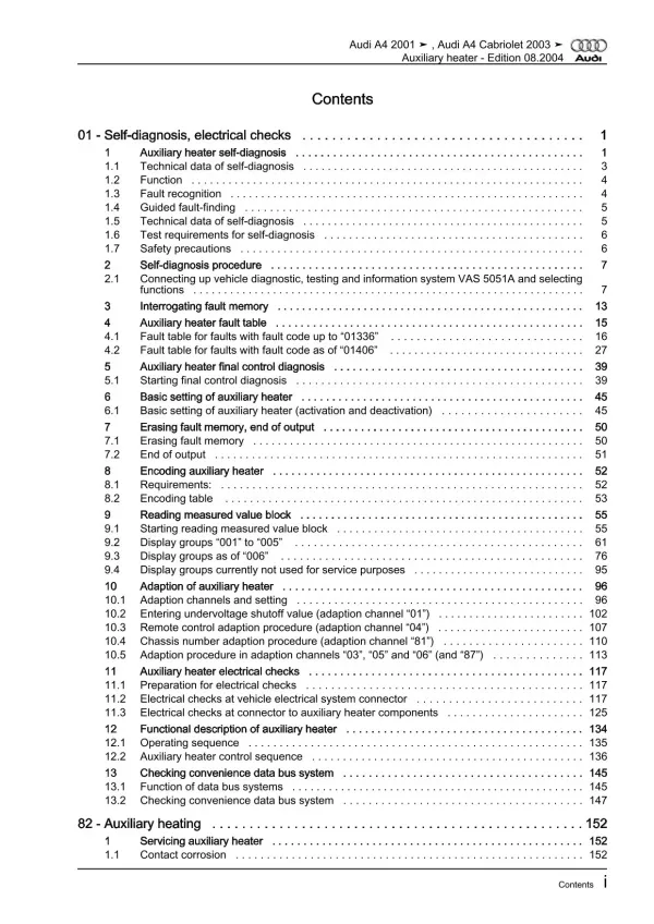 Audi A4 type 8E 2000-2008 auxiliary heater repair workshop manual eBook pdf