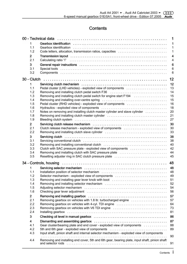Audi A4 8E 2000-2008 6 speed manual gearbox 01E 0A1 repair workshop manual eBook