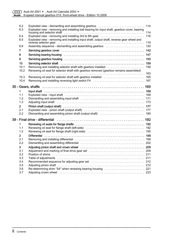 Audi A4 8E 2000-2008 6 speed manual gearbox 01X repair workshop manual eBook