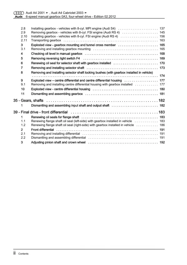 Audi A4 8E 2000-2008 6 speed manual gearbox 0A3 repair workshop manual eBook