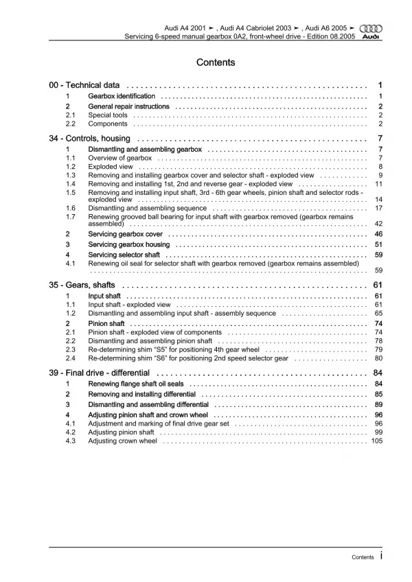 Audi A4 8E 2000-2008 servicing 6 speed manual gearbox 0A2 repair manual eBook