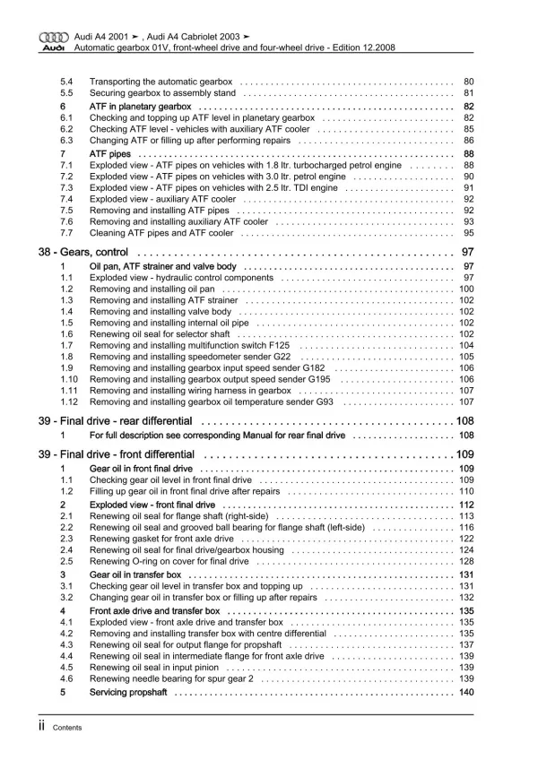 Audi A4 8E 2000-2008 5 speed automatic gearbox 01V repair workshop manual eBook