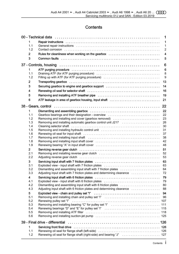 Audi A4 8E 2000-2008 servicing multitronic gearbox 01J 0AN repair manual eBook