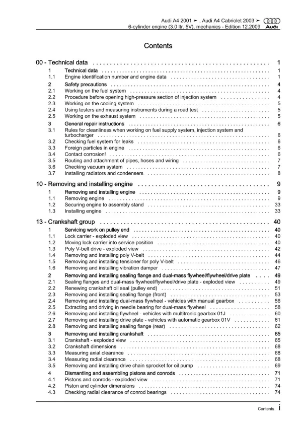 Audi A4 8E 2000-2008 injection engine mechanics 218-220 hp repair manual eBook