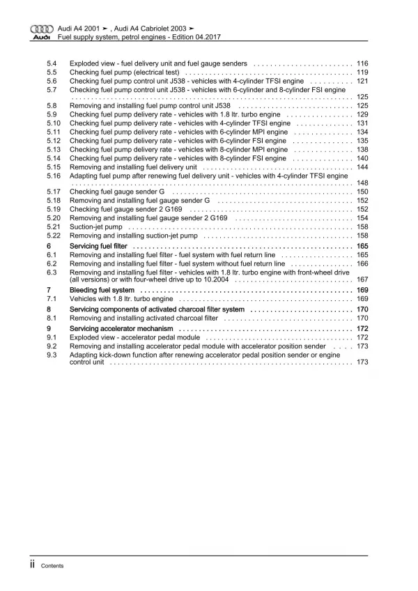 Audi A4 type 8E 2000-2008 fuel supply system petrol engines repair manual eBook