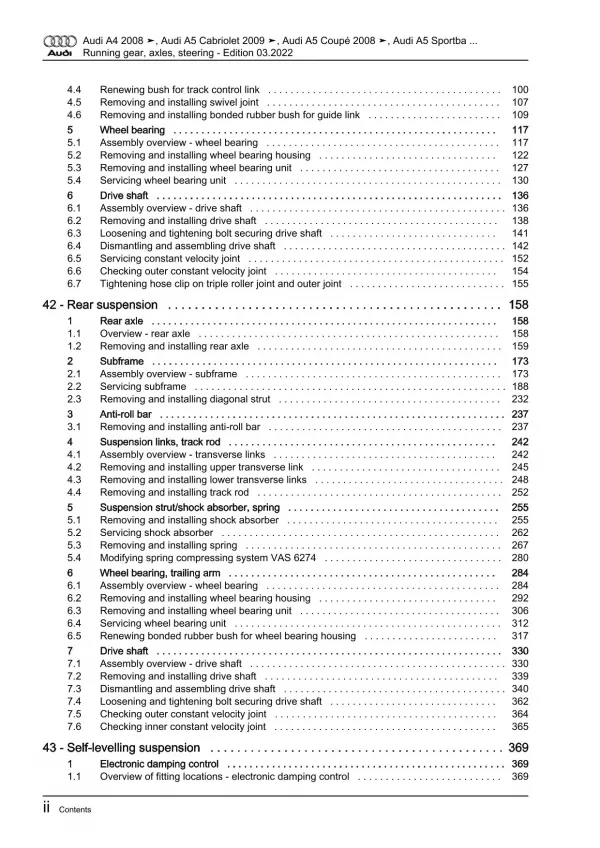 Audi A4 8K 2007-2015 running gear axles steering repair workshop manual eBook