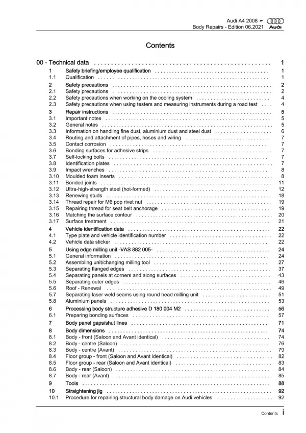 Audi A4 type 8K 2007-2015 body repairs workshop manual eBook guide pdf