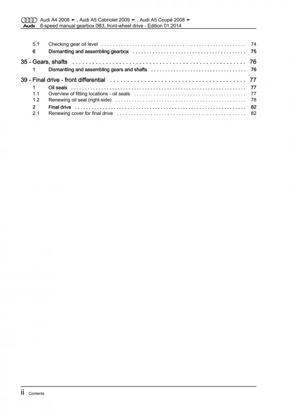 Audi A4 8K 2007-2015 6 speed manual gearbox 0B3 repair workshop manual eBook