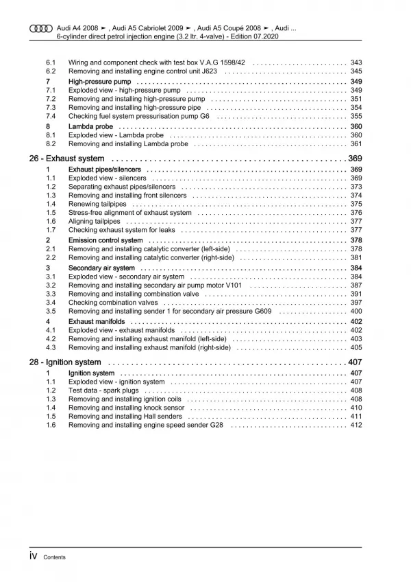 Audi A4 8K 2007-2015 6-cyl. petrol engines 265 hp repair workshop manual eBook