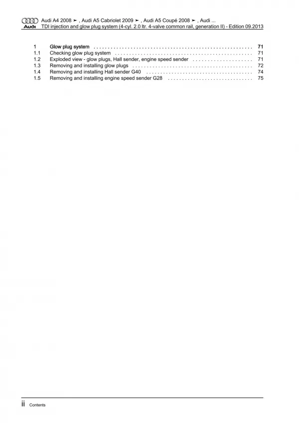 Audi A4 8K (07-15) tdi injection glow plug system 120-177 hp repair manual eBook