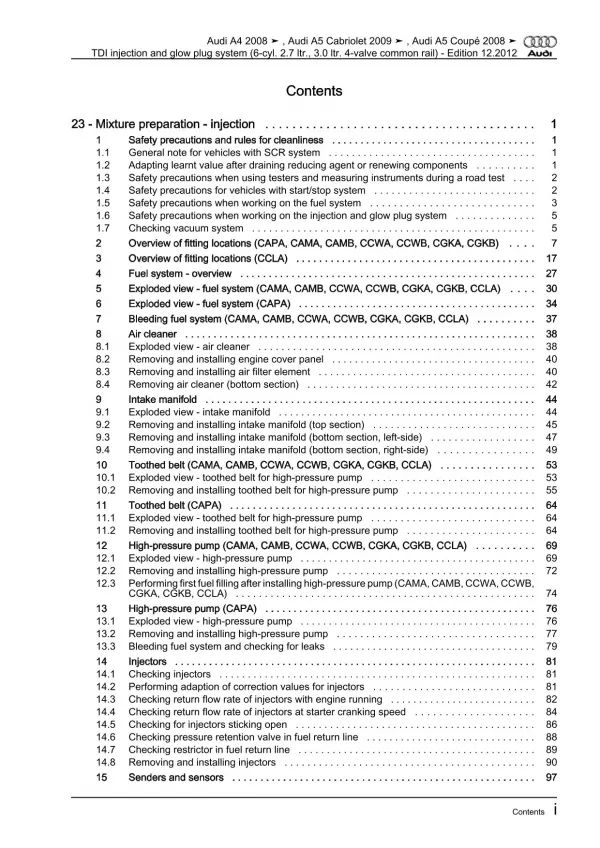 Audi A4 8K (07-15) tdi injection glow plug system 163-240 hp repair manual eBook