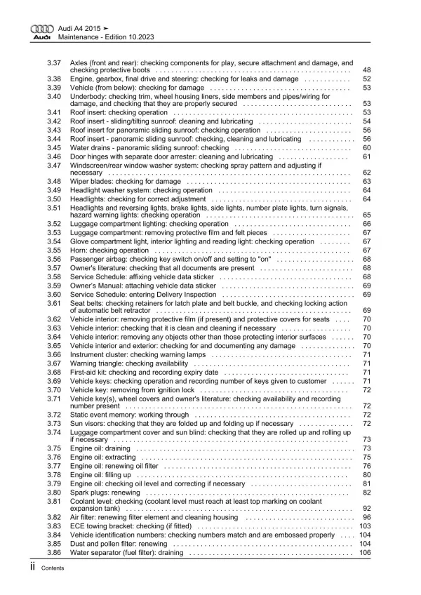 Audi A4 type 8W 2015-2019 maintenance repair workshop manual eBook guide pdf