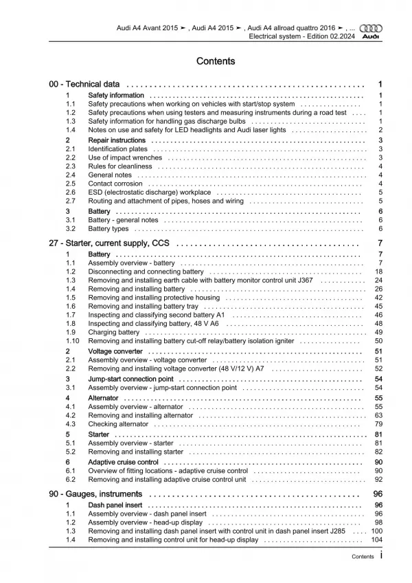 Audi A4 type 8W 2015-2019 electrical system repair workshop manual eBook pdf