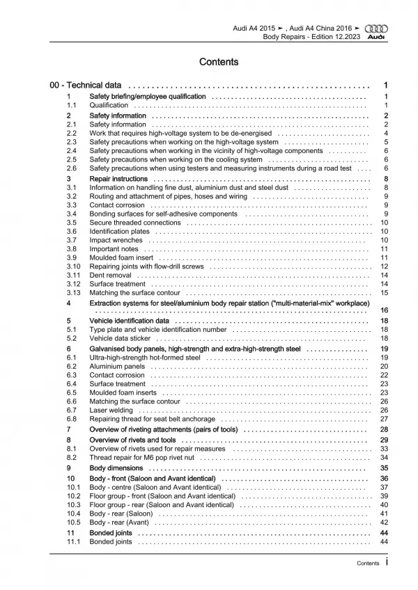 Audi A4 type 8W 2015-2019 body repairs workshop manual eBook pdf guide