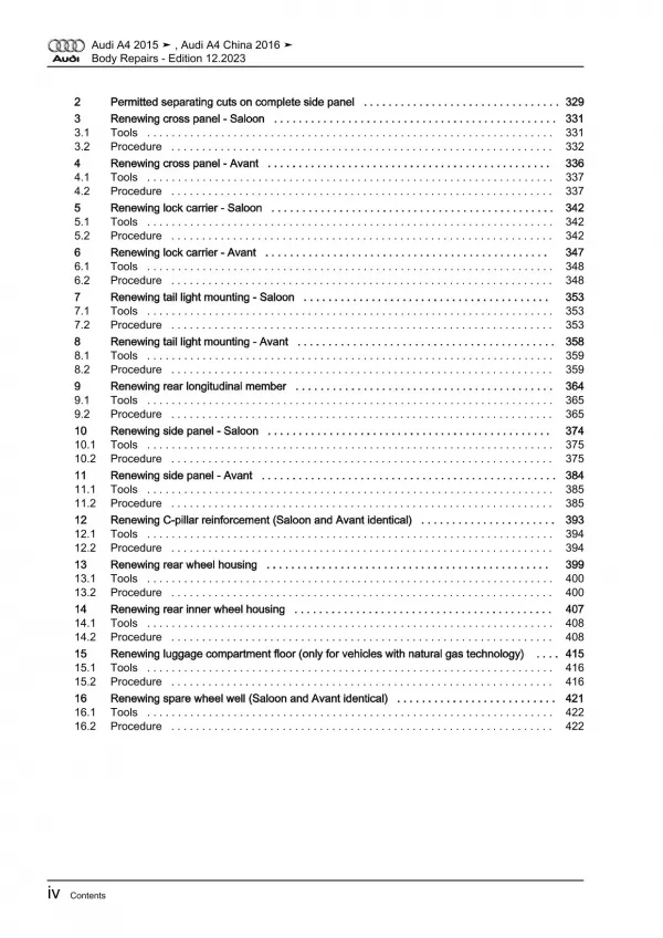 Audi A4 type 8W 2015-2019 body repairs workshop manual eBook pdf guide