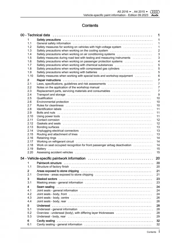 Audi A4 type 8W 2015-2019 paint information repair workshop manual eBook pdf