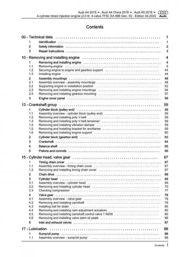 Audi A4 type 8W 2015-2019 petrol engines 125-252 hp repair workshop manual eBook