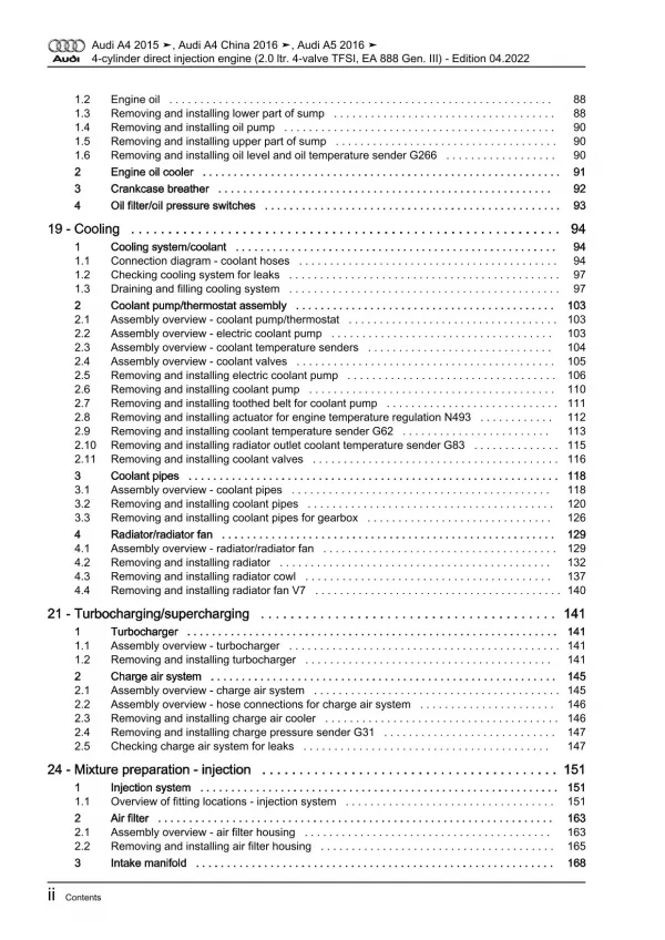 Audi A4 type 8W 2015-2019 petrol engines 125-252 hp repair workshop manual eBook