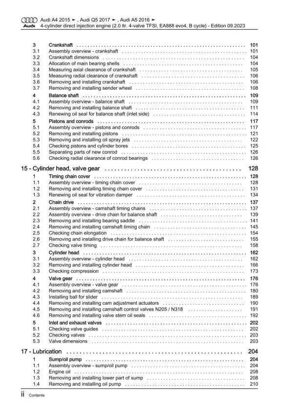 Audi A4 type 8W 2015-2019 petrol engines 150-204 hp repair workshop manual eBook