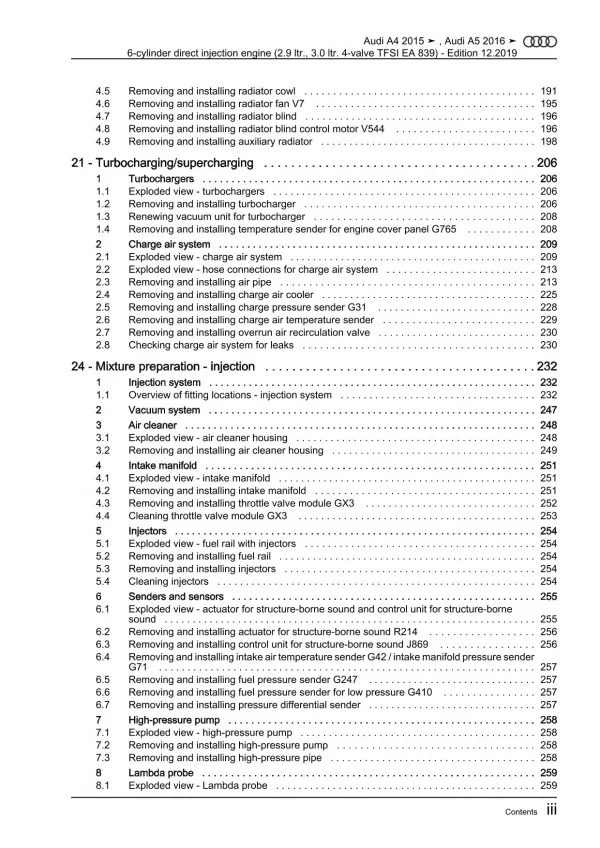 Audi A4 type 8W 2015-2019 petrol engines 355-450 hp repair workshop manual eBook