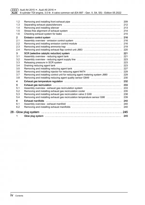 Audi A4 type 8W 2015-2019 6-cyl. diesel engines 347-350 hp repair manual eBook