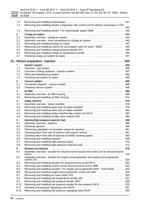 Audi A4 type 8W 2015-2019 6-cyl. diesel engines 341-366 hp repair manual eBook