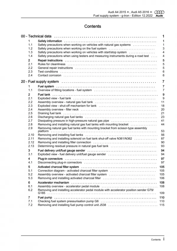 Audi A4 8W 2015-2019 fuel supply system natural gas engines repair manual eBook