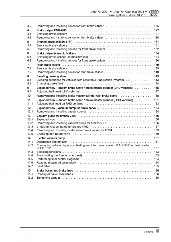 Audi A4 Cabriolet type 8H 2002-2009 brake systems repair workshop manual eBook