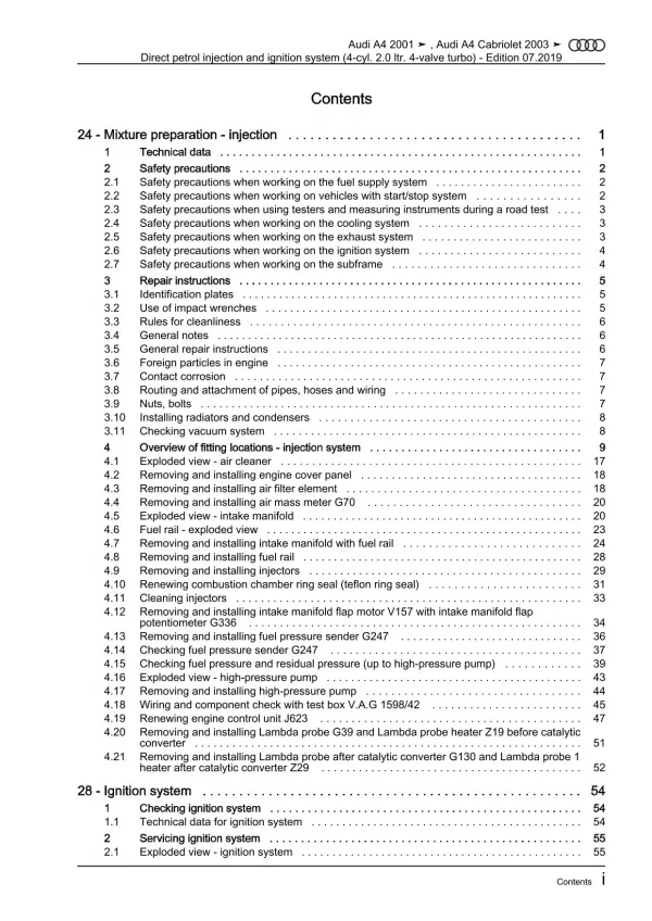 Audi A4 Cabrio 2002-2009 direct injection ignition system 2.0l repair manual pdf