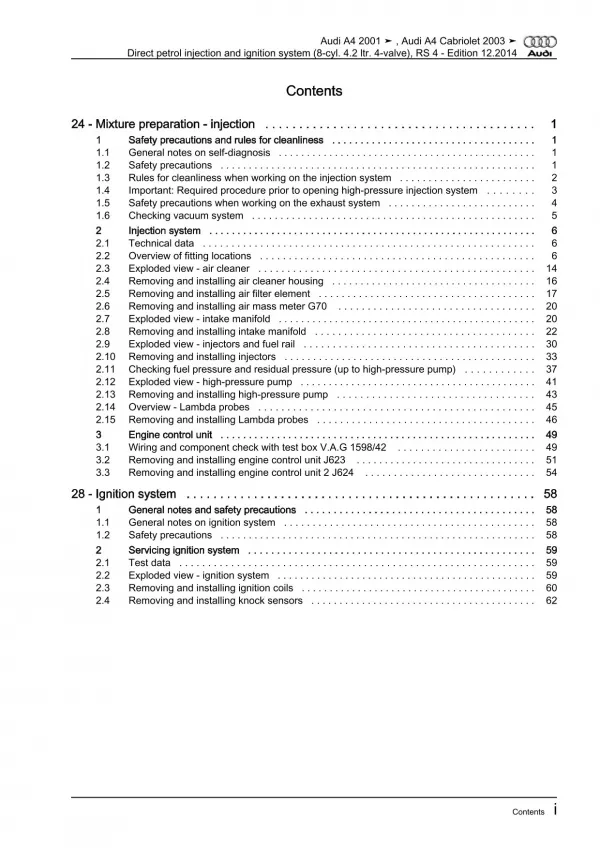 Audi A4 Cabrio (02-09) direct injection ignition system 420 hp repair manual pdf