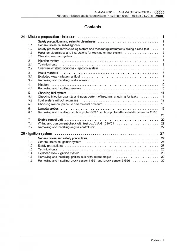 Audi A4 Cabrio (02-09) motronic injection ignition system 1.8l repair manual pdf