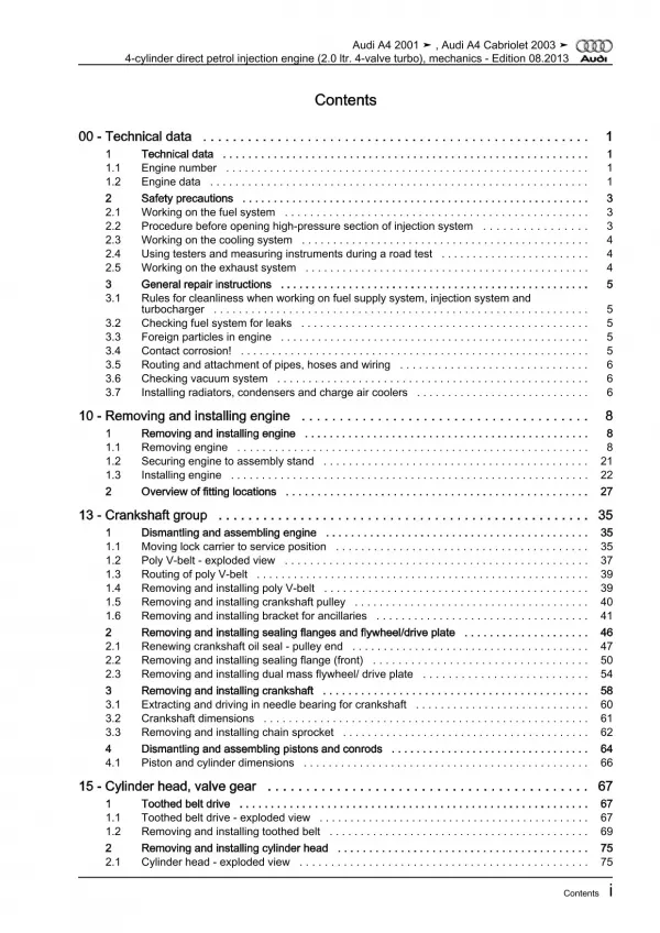 Audi A4 Cabrio (02-09) injection engine mechanics 170-220 hp repair manual eBook