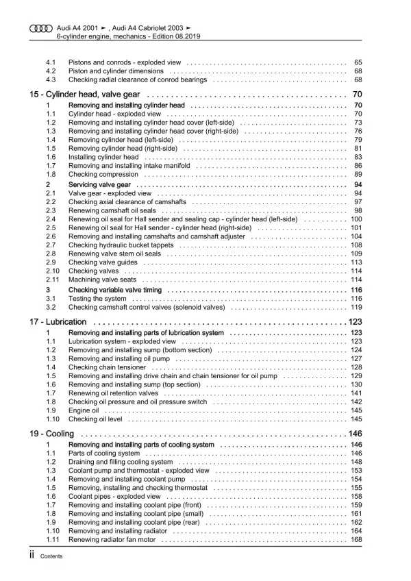 Audi A4 Cabrio (02-09) injection engine mechanics 163-170 hp repair manual eBook