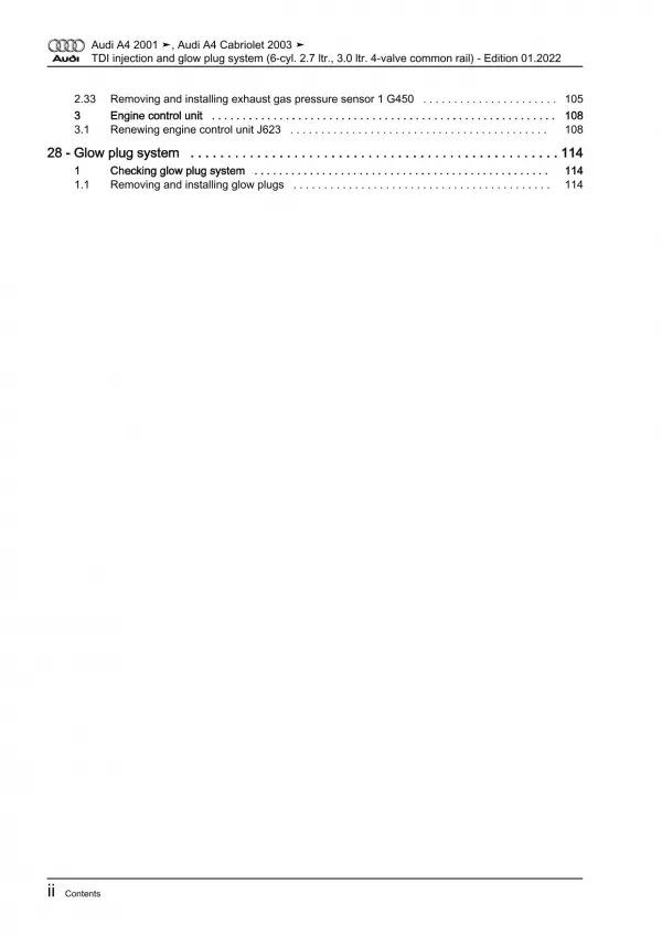 Audi A4 Cabrio (02-09) direct injection glow plug system 2.7l repair manual pdf