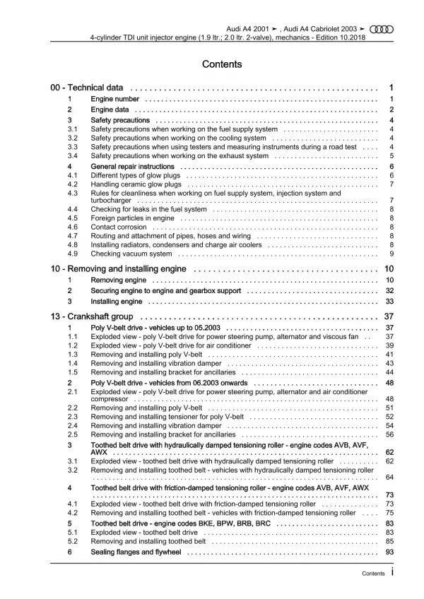 Audi A4 Cabrio 8H (02-09) diesel engine mechanics 100-140 hp repair manual eBook