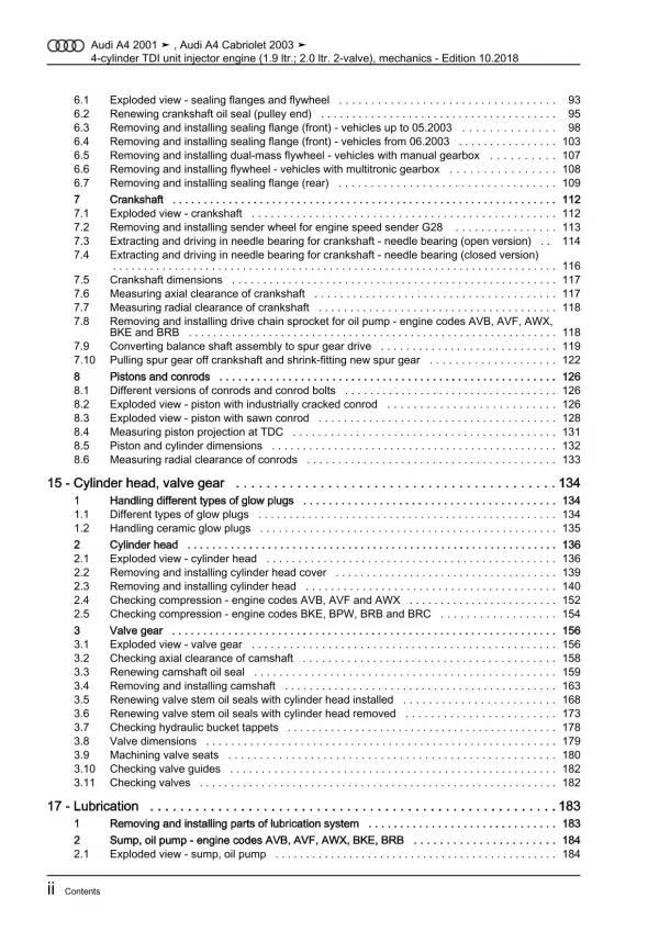 Audi A4 Cabrio 8H (02-09) diesel engine mechanics 100-140 hp repair manual eBook